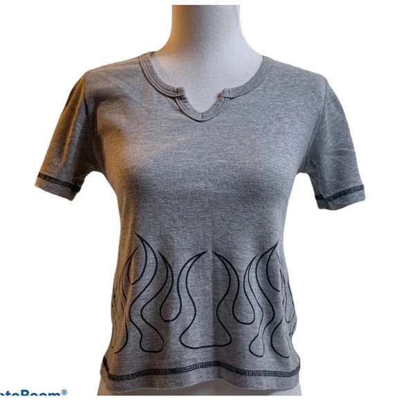 Bikers Image Tee Ride Free Women Large Gray Crop T Shirt Flames Short Sleeve - Picture 2 of 12